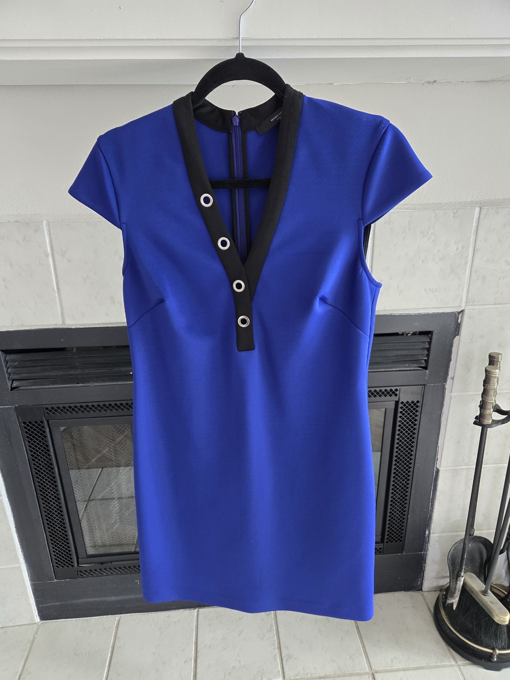 Royal Blue Mini Dress with Black Trim and Grommet Detail